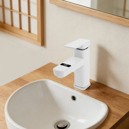 Black And White Washbasin Faucet, Bathroom Kitchen Single Pole Faucet With Digital Display Screen