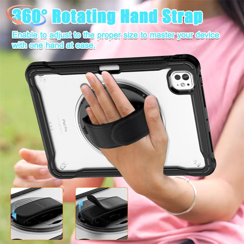 For iPad Pro 11 12.9 13 inch 2024 Case Shockproof Cover iPad Air 11 4th 5th 10 10th 10.9 10.2 9/8/7th 11th Generation Case+Strap