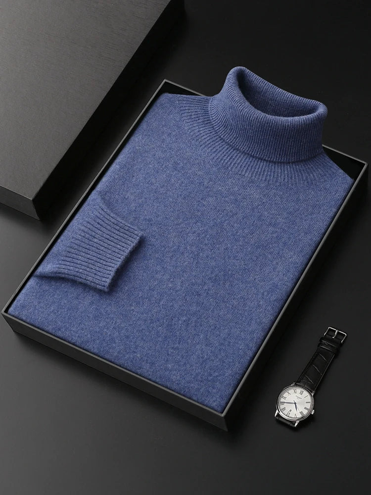 Men's Turtleneck 100% Cashmere Sweater Autumn Winter Basic Long Sleeve Pullover Cashmere Knitwear Soft Warm Comfy Clothing