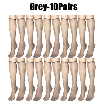Summer Ultra-Thin Korean Style Invisible Thigh-High Socks Nude Seamless Mid-Calf Short Socks for Women Anti-Snag Sheer Stockings