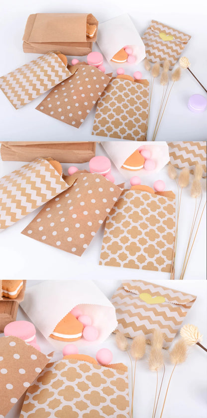 50 Pcs Red Blue Green Thank You Kraft Paper Bags Cute  Happy Birthday Gift Pouch Retro Party Favor Bag Candy Cookie Supplies