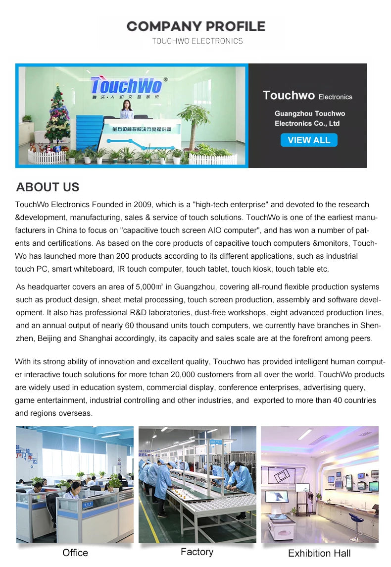 TouchWo 15.6 21.5 23.8 Inch Wall Mount Touch Screen AIO Computer Touchscreen Self Service Checkout Ordering Ticket Payment Kiosk
