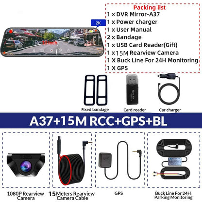 E-ACE 2K Car DVR WIFI GPS Stream Media Mirror Optional 1080P Car Video Camera Night Vision Loop Recording 24H Parking Black Box