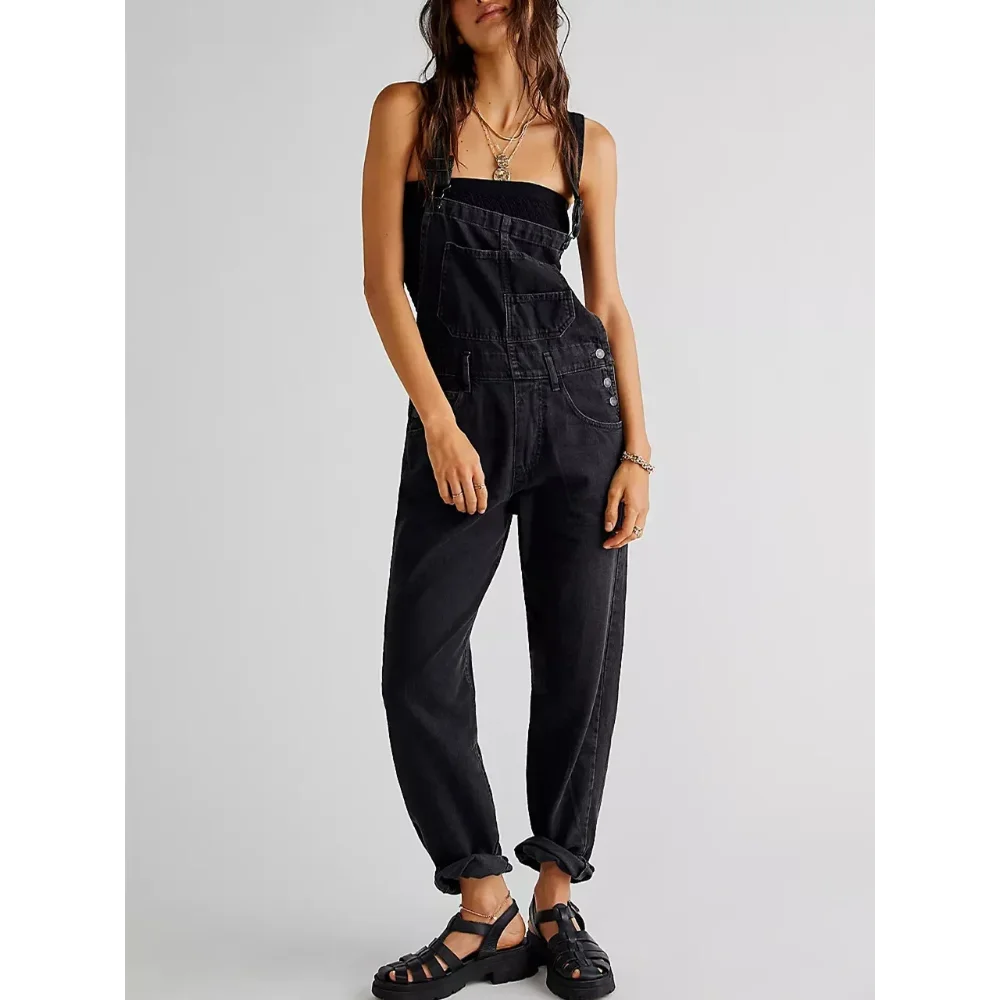 Fashion Jeans Overalls for Women Loose Fit Classic Bib Casual Jean Stretchy Denim Overall Jumpsuit Tapered Leg Jean Pants