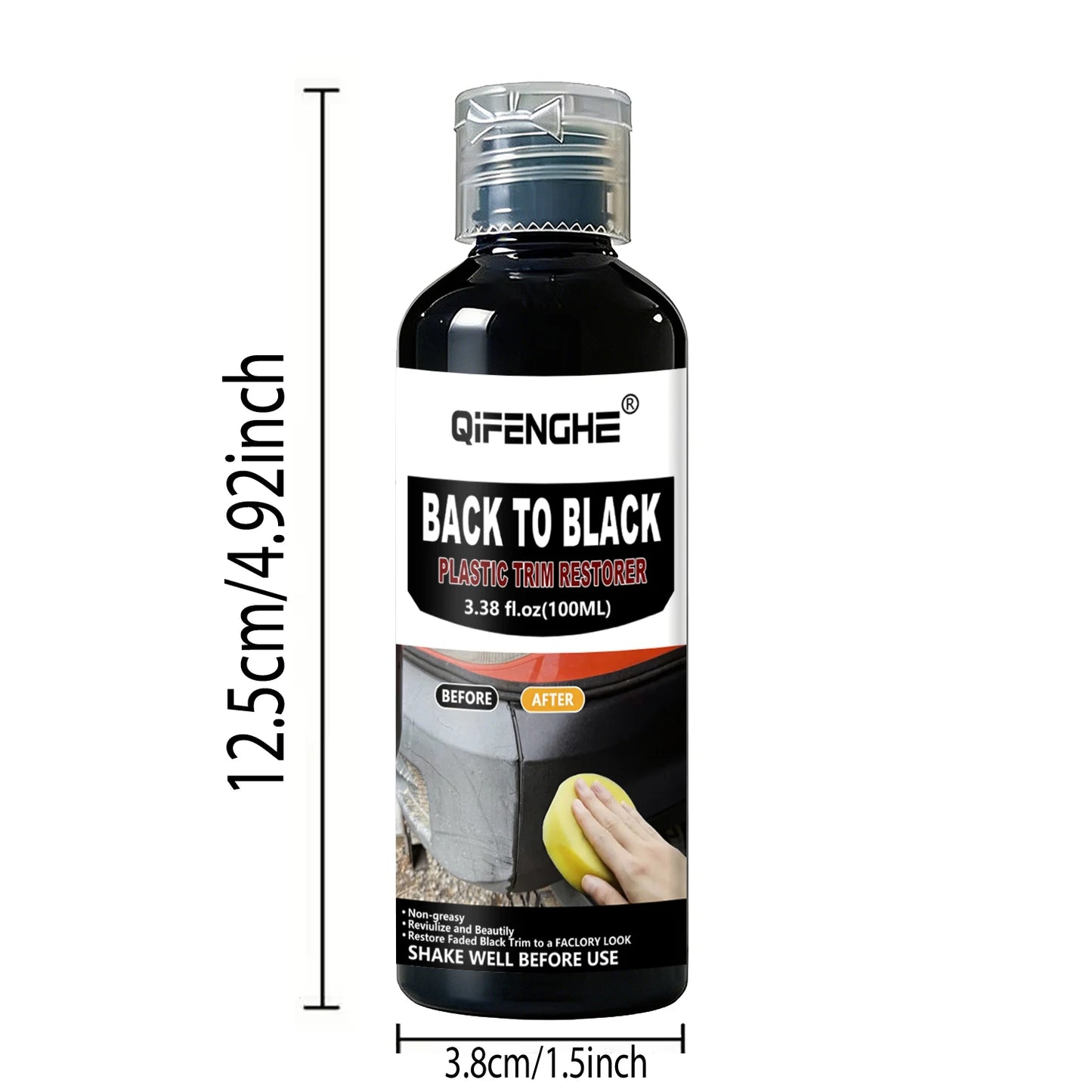 Black Trim Restorer - Lasts 6+ Months, Dye Infused Waterproof Plastic Restorer for Cars - Perfect for Faded Bumpers, Trim & Viny