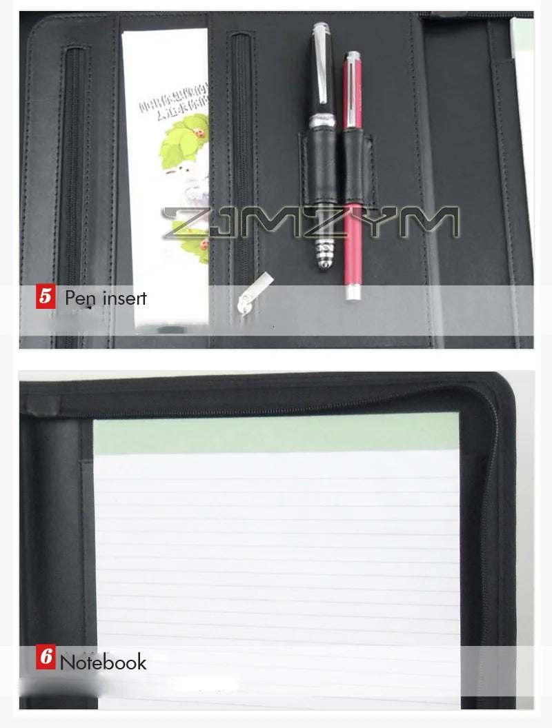 Leather Folder Zippered Closure Portfolio for Business IPad/Table and Card Interview Resume Binder