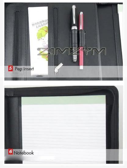 Leather Folder Zippered Closure Portfolio for Business IPad/Table and Card Interview Resume Binder