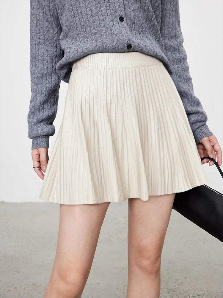 Autumn Knit White Mini Pleated Skirts For Women A Line Skirt Gray High Waist Women Knitted Pleated Short Skirts Korean Fashion