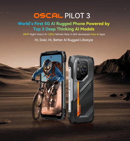Blackview OSCAL PILOT 3 5G Mobile Phones AI Rugged Smartphone MTK 6300, 6.78' 2.4K Display 120Hz, 12GB 256GB, 7500mAh Phones