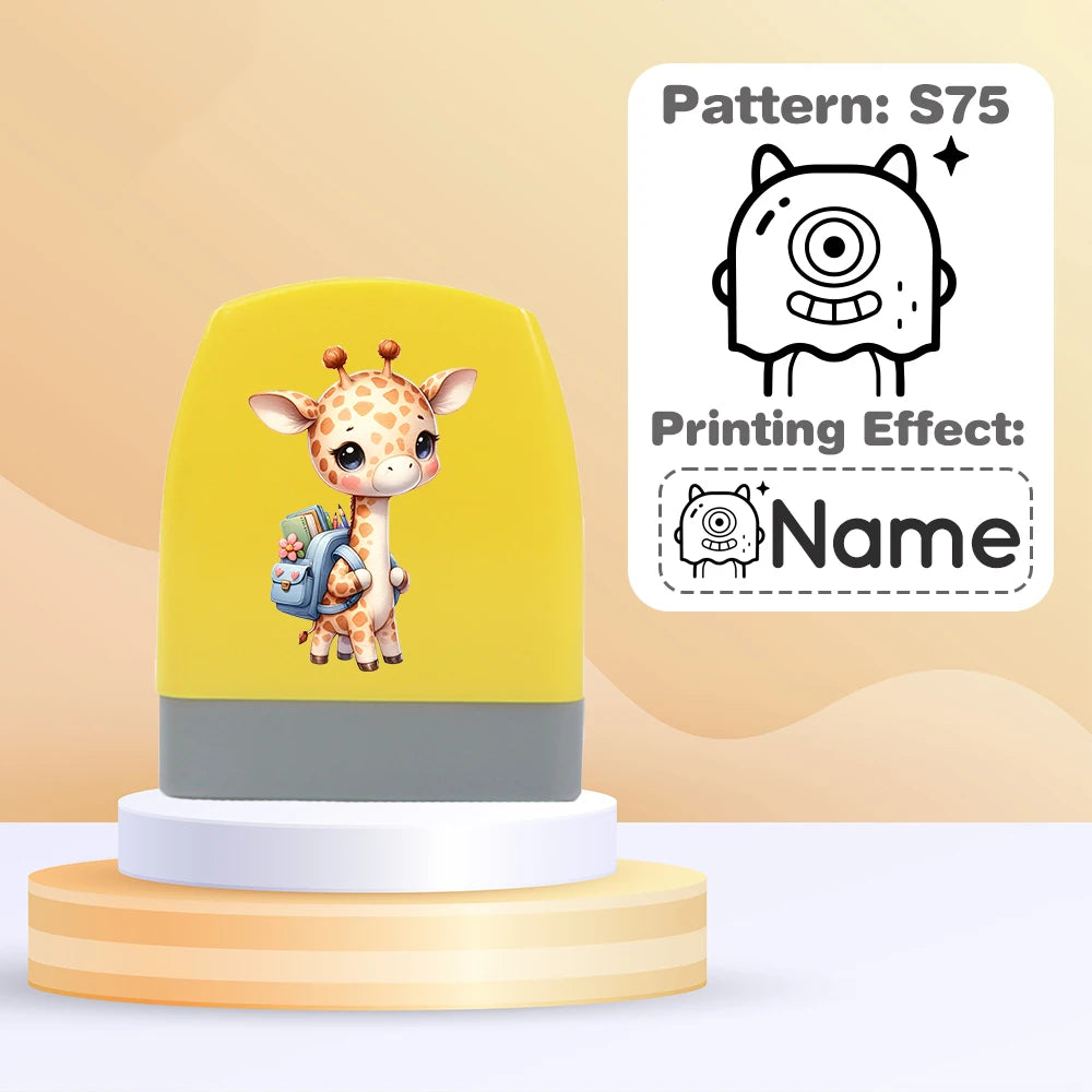 Cartoon Giraffe Customized Name Stamps for Kids,Personalized Waterproof Stamp for Clothing Name Seal for Student&Child