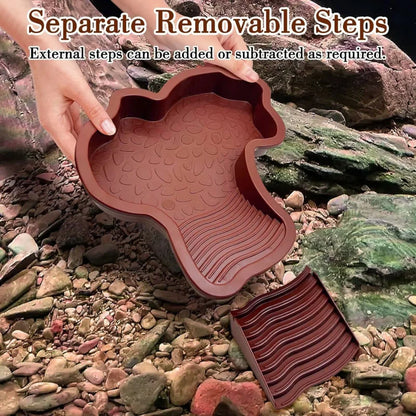 Reptile Bathing Pool with Ramp Turtle Soaking Tub Slip Proof Water Bowl for Tortoise Bearded Dragon Gecko Terrarium Decoration