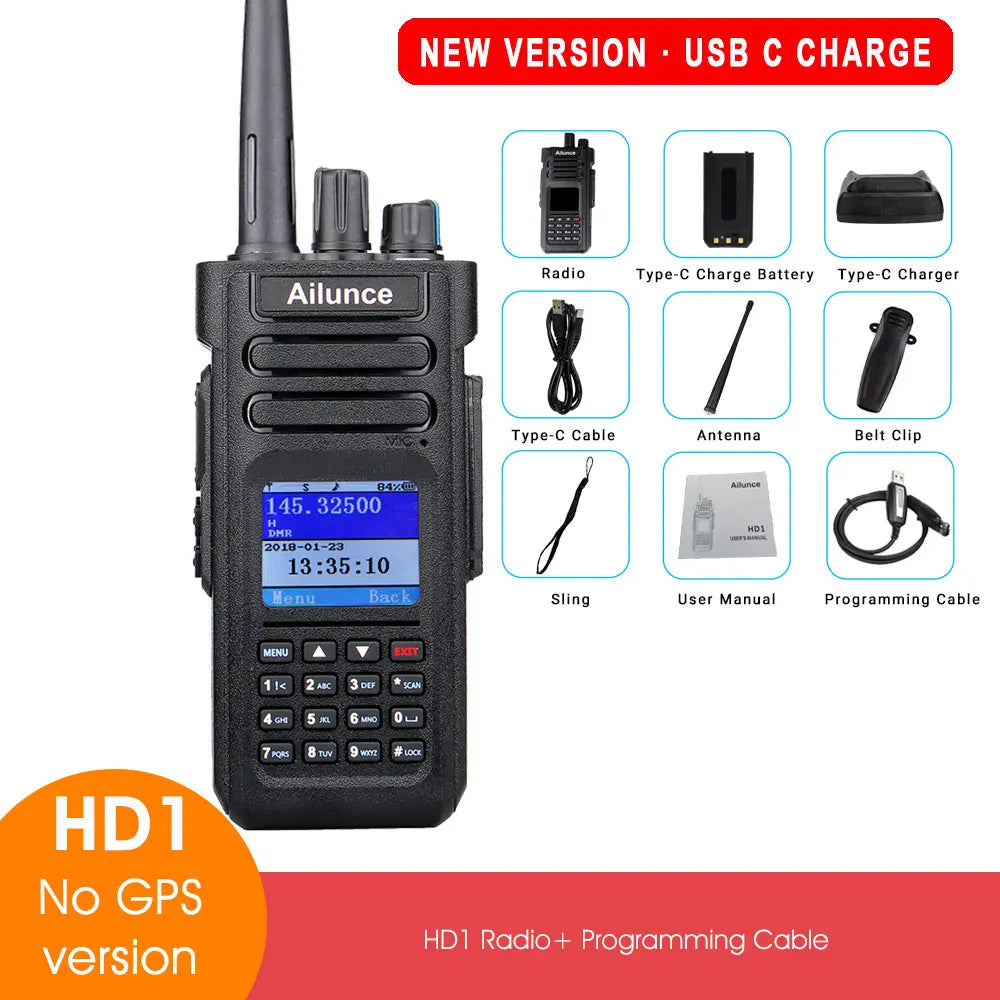 Ailunce HD1 DMR Walkies Talkies Long Range Walkie Talkies Portable Radio FM Communication Emergency Radio Ham Radio Station GPS