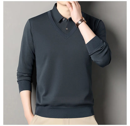 Men's Fleece Lined Sweater Polo Collar Pullover Tops Fashion Business Causal Pullovers Korean Slim Fit Thick Winter Clothes