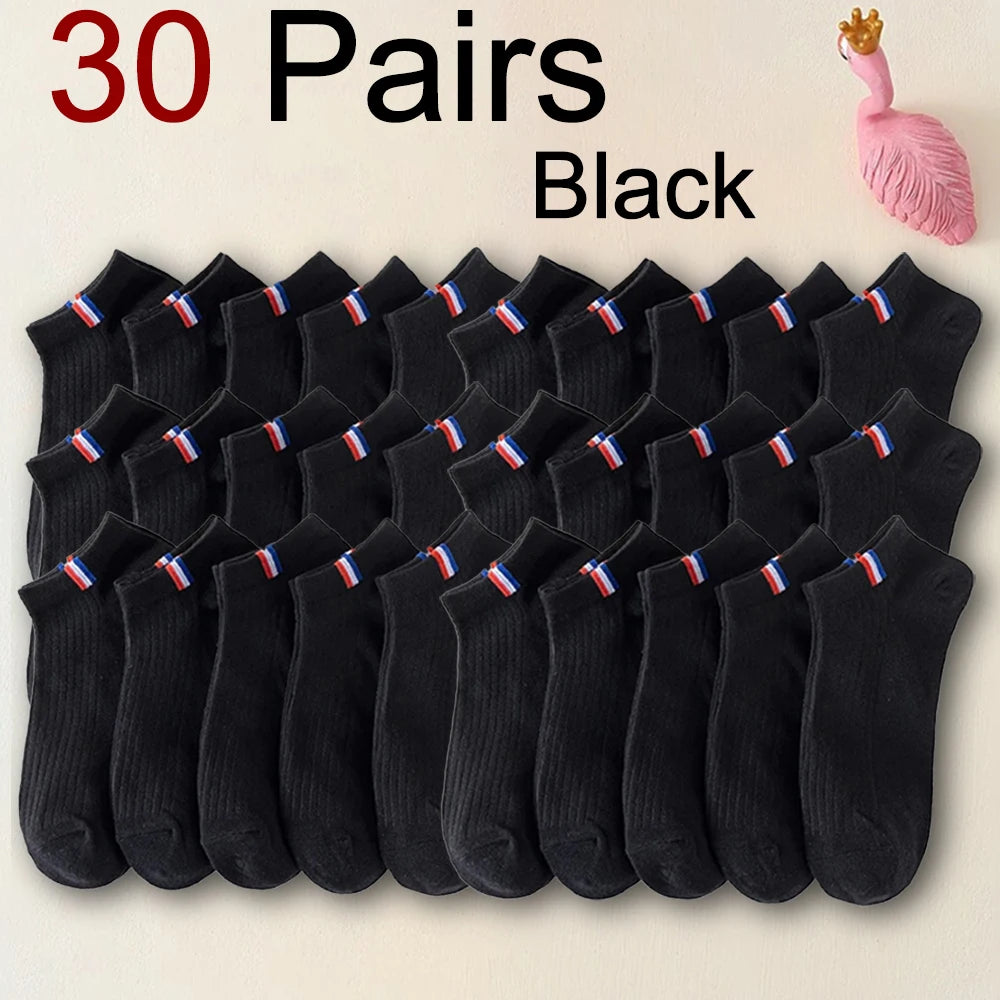 5/10/20/30 Pairs Men Ankle Socks Fashionable Letter Sports Style Odor Proof Sweat Absorbing Breathable Invisible Running Socks