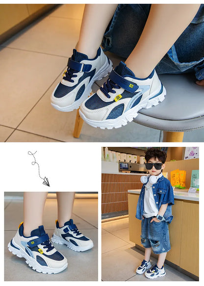 Kid Sneakers Sport Shoes for Boys Fashion Leather Children Breathable Mesh Comfort Shoes Casual Walking Outdoor Running Shoes