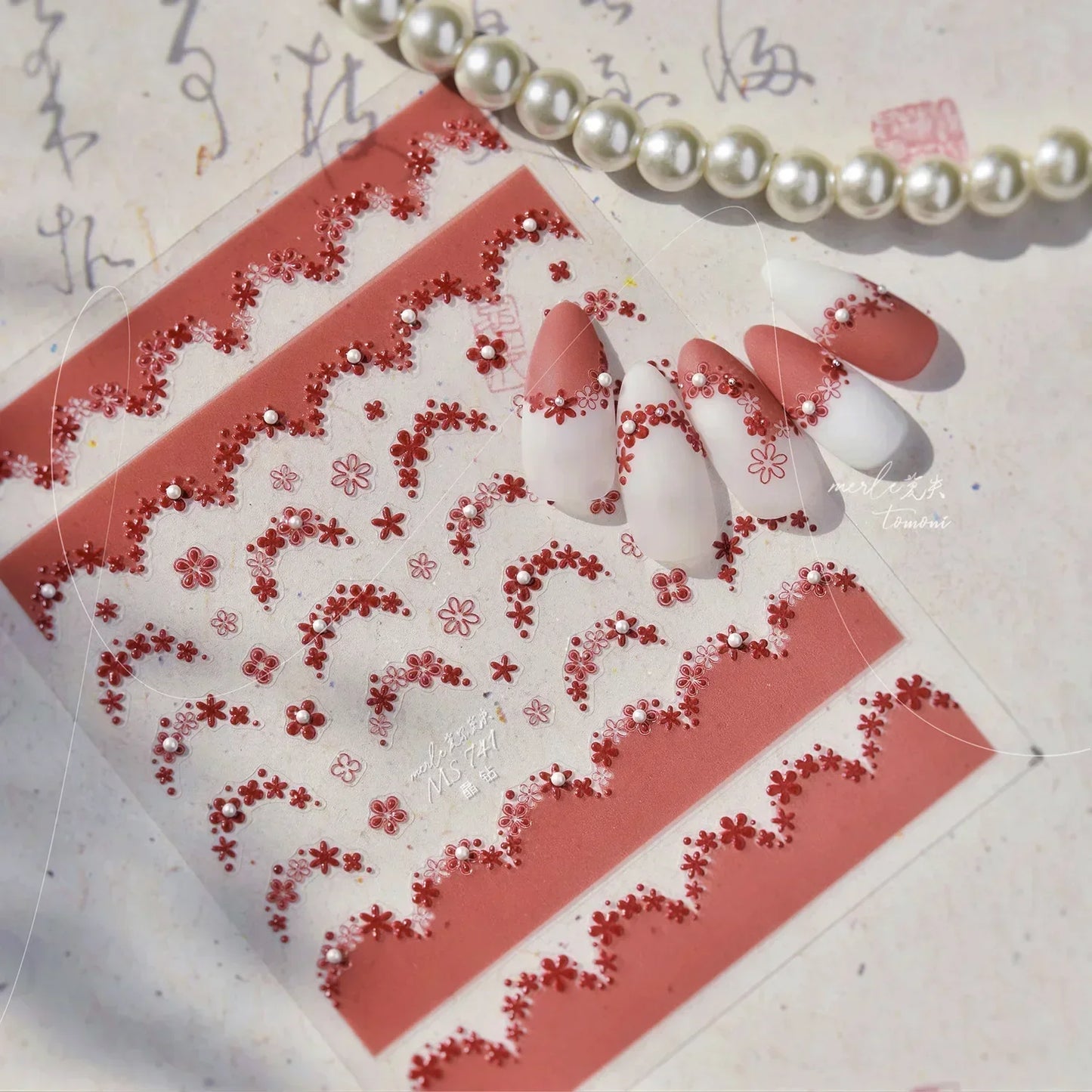 White Flower Petal Cherry Blossom Peach Blossom Falling Petal Floral Gradient 5D Self Adhesive Nail Art Sticker Manicure Decals
