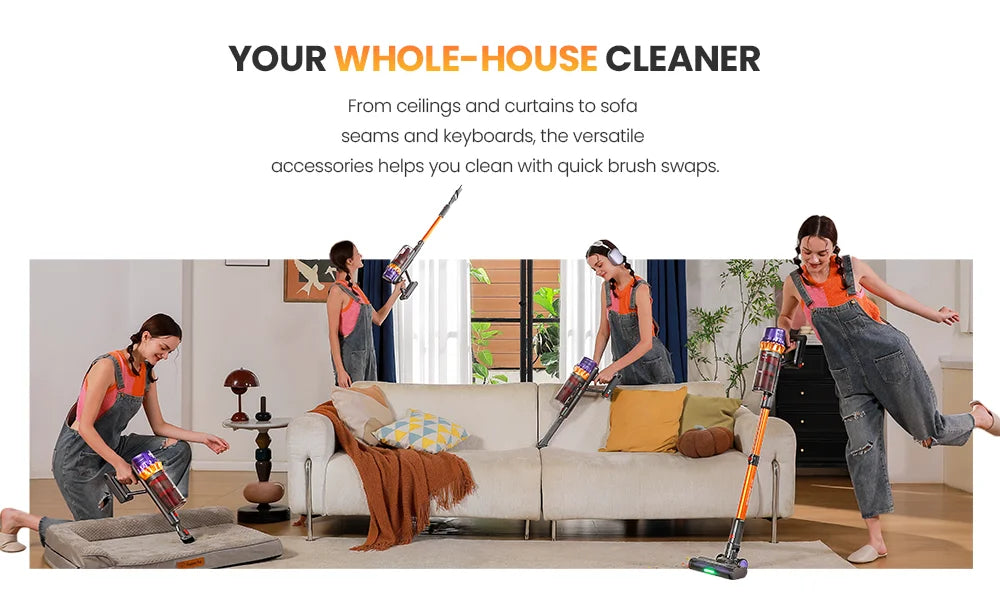 Erabros EV5 550W 70KPA Cordless Vacuum Cleaner Ultra-Strong Suction Power 80Mins Runtime Handheld Smart Vacuum Cleaner 4 Modes