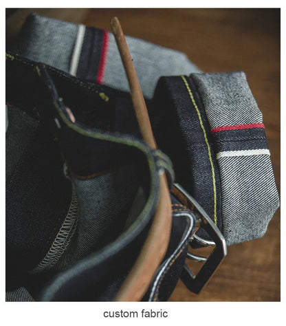 Maden Retro 14.5oz Selvedge Raw Denim for Men's Jeans with YKK Zipper Fly Embroidery Straight Jeans Classic Solid Color Trousers