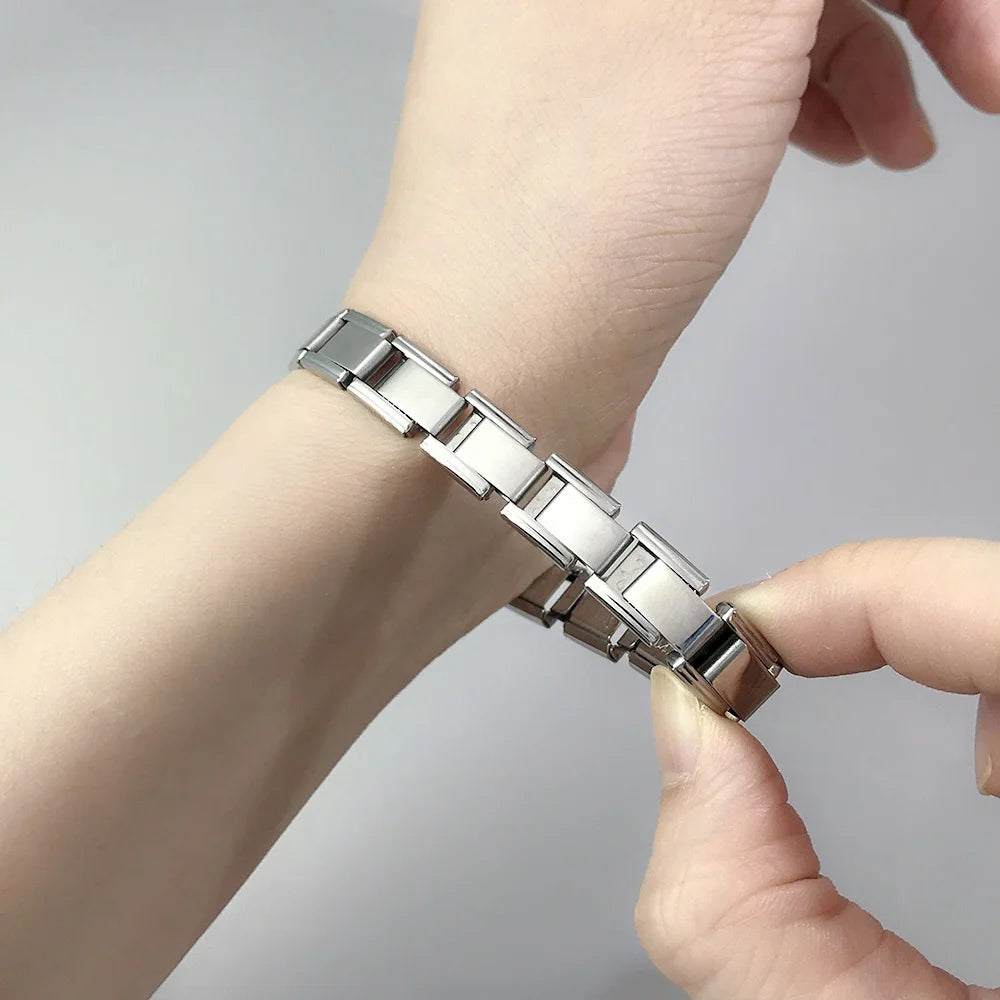 GEMOSA 9mm Width Italian Charm Bracelet Fashion Stainless Steel Bangle Elastic Link Chain High Quality Factory DIY