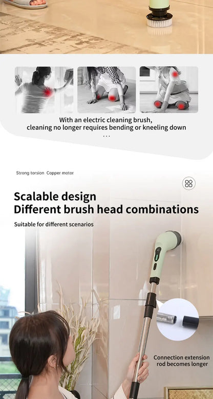 9-in-1 Wireless Rotating Electric Cleaning Brush - Household Multi-scene Scrubber for Bathroom, Kitchen & Toilet Deep Cleaning