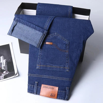 2025 New Business Men's Jeans Casual Straight Stretch Fashion Classic Blue Black Work Denim Pant Trousers Male Clothing
