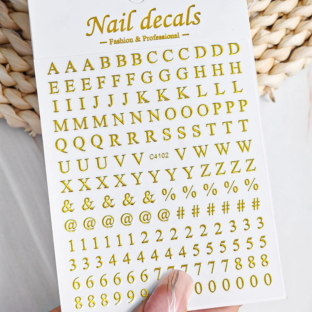 3D Glittery Gothic Letter Design Nail Art Stickers Uppercase Alphabet Letters Artistic Designs DIY Nail Art Decals Decoration #1