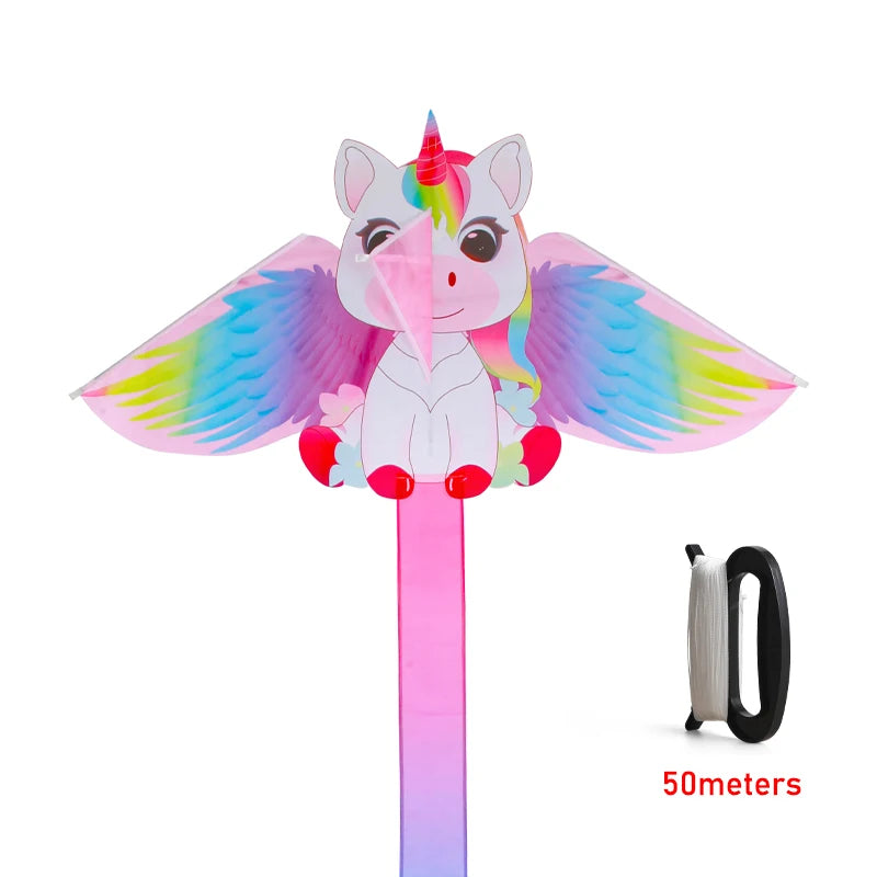 Yongjian Pink Unicorn Kite, a small kite ideal for beginners, easy to fly, comes with a 50-meter kite line