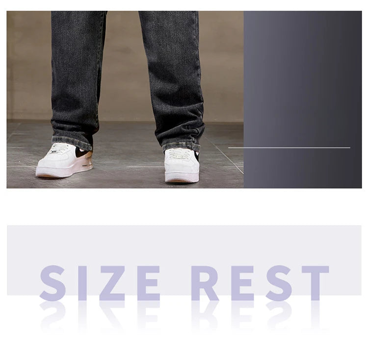 Extra Big Size Jeans Men High Elastic Waist Baggy Denim Pant Male Plus Large Loose Slim Fit Cowboy Trouser 8XL 6XL Classic Black