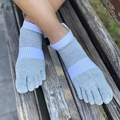 Man Toe Sport Socks Mesh Business Sweat-Absorbing Shallow Mouth Striped Fitness Travel 5 Finger Ankle Cotton Men