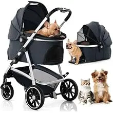 STLFHot Sale 3 in 1 Lightweight Aluminum Pet Stroller 4 Wheels Foldable Multifunction Travel System for Small Medium Dogs Cats