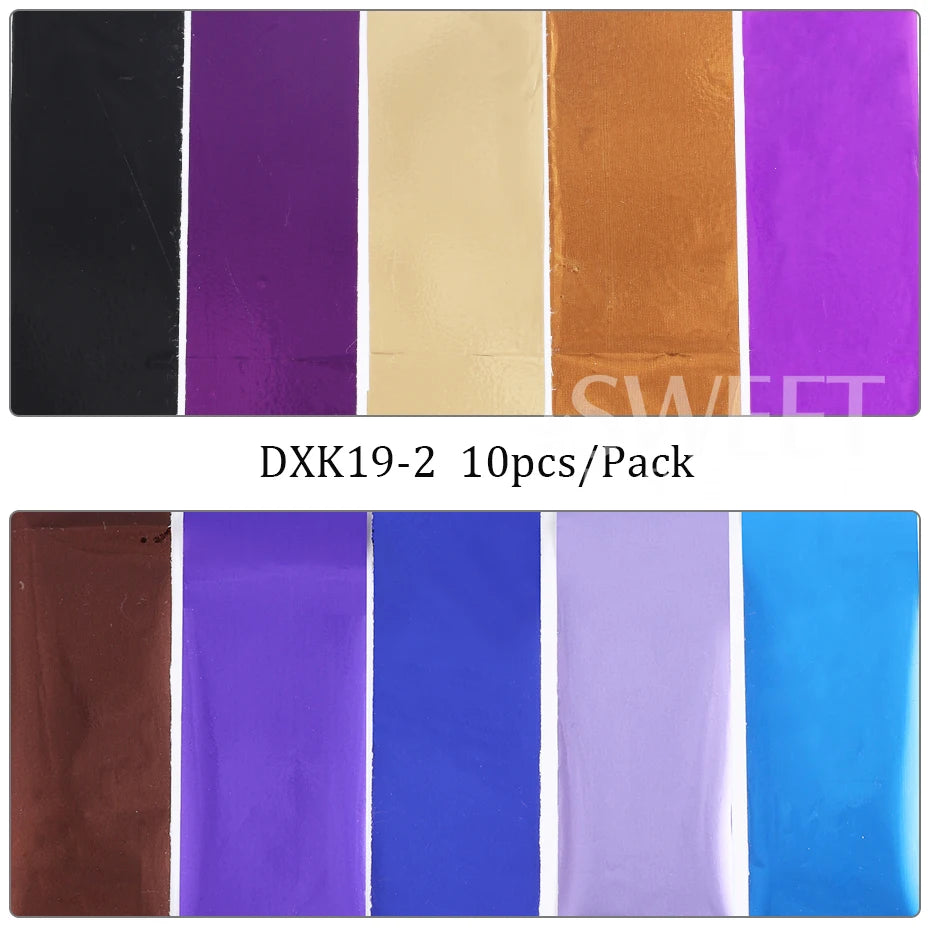 10pcs Metallic Nail Transfer Foils Mirror Gold Silver Purple Starry Paper Gel Polish Transfer Sticker DIY Pattern Manicure Decor