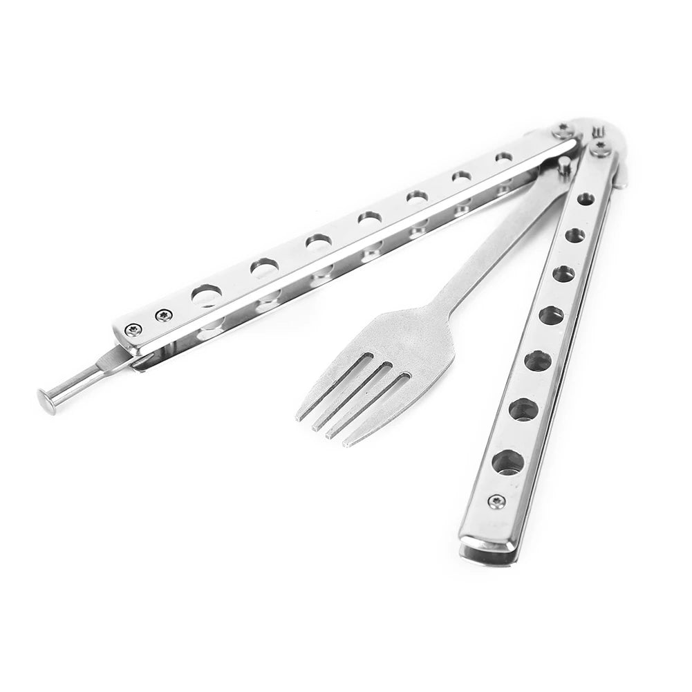 Butterfly Knife Folding Spoon Fork Balisong Training Spoon Fork Butterfly Knife Trainer Outdoor Camping Tableware Kitchen Tool