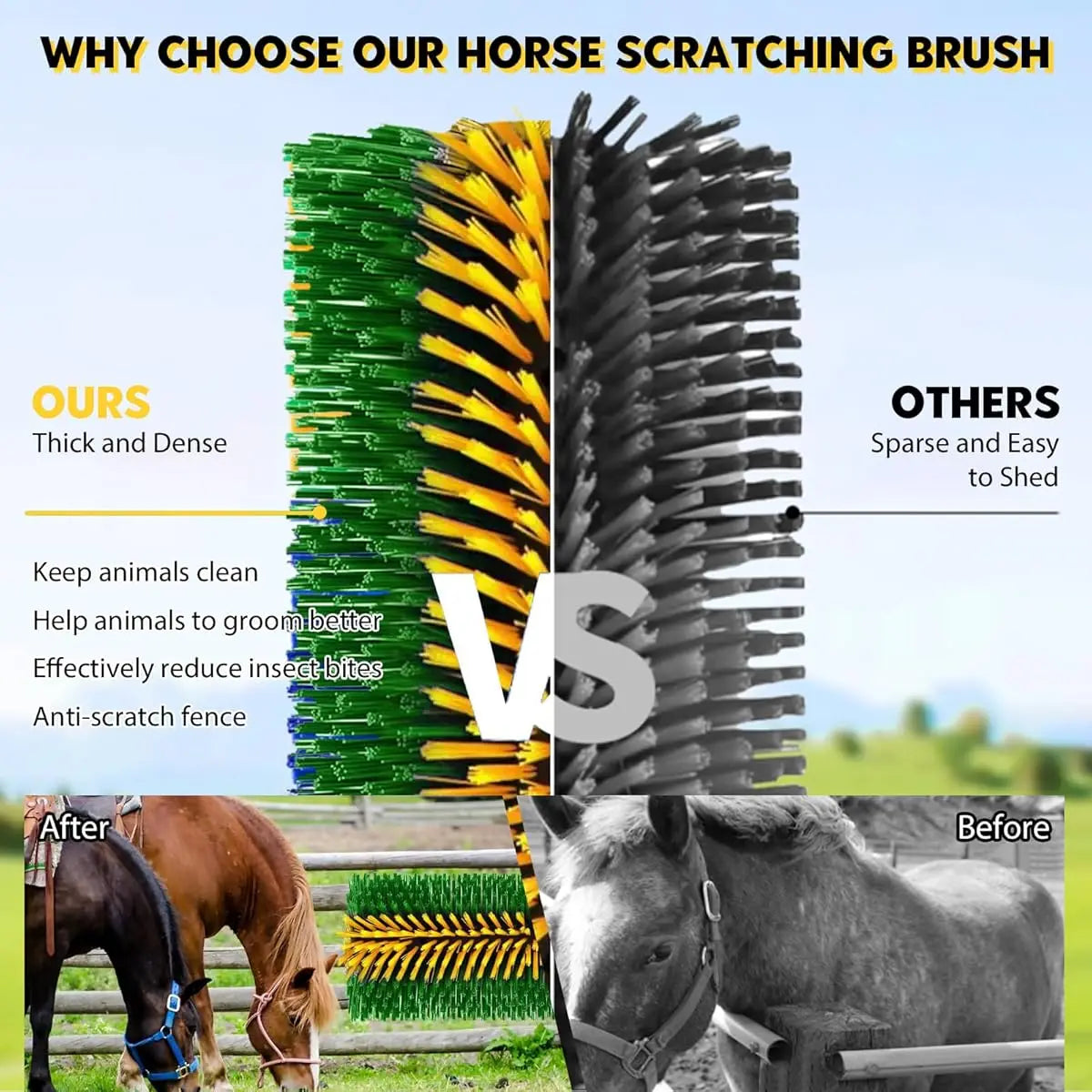 2 Livestock Cleaning Brushes 45cm Length Curved Design Nylon Bristles for Cattle  Horses Sheep