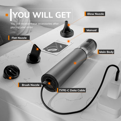 Cordless Laptop Vacuum Cleaner Portable USB Rechargeable Car Vacuum Mini & Cool Model-X（Aluminum Alloy）