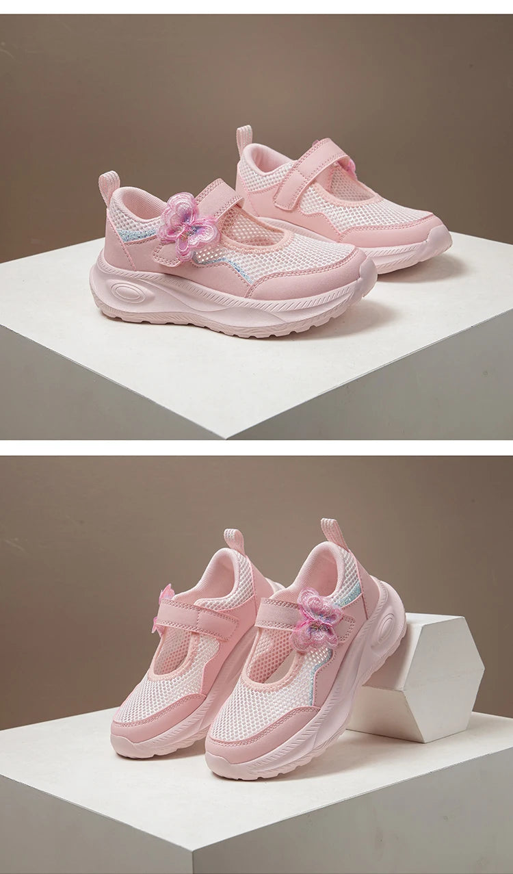 Summer Casual Shoes For Girls Mesh Breathable Children's Sneakers Cute Pink Anti-slippery Student Walking Footwear