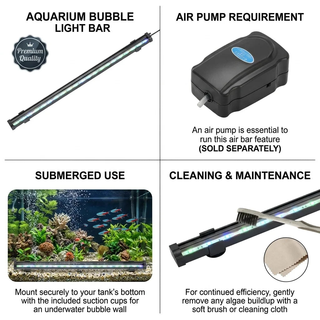 USB LED Aquarium Air Bubble Light Auto RGB Color Changing Fish Tank Air Stone Oxygen Bubbler Submersible Decorative Lamp