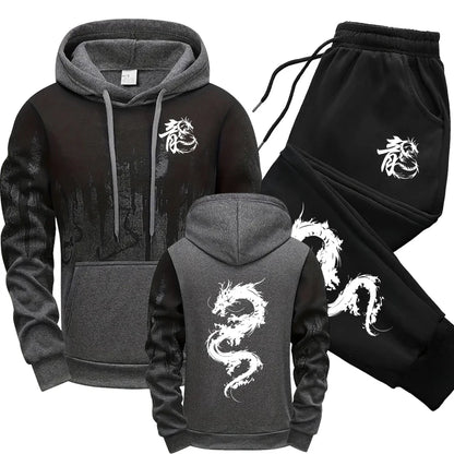 Chinese Dragon Tracksuit Hooded Sweatshirt Sweatpants City Vibe Hoodie 2 Piece Set Autumn Winter Men's Daily Casual Sport Outfit