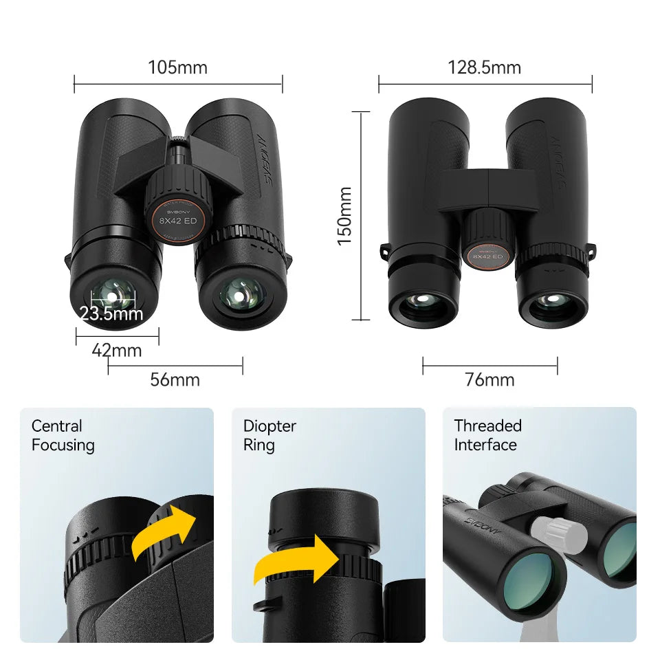 Svbony SV202 Upgraded Wide-angle ED Binoculars 8x32/8x42/10x42 Bak4 Prism IPX7 Waterproof Fogproof for Bird Watching Camping