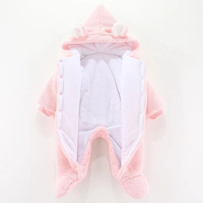 Cute Plush Bear Baby Boy Romper Infant Girl Overall Jumpsuit Autumn Winter Warm Fleece Hooded Baby Rompers Newborn Clothes 0-12M