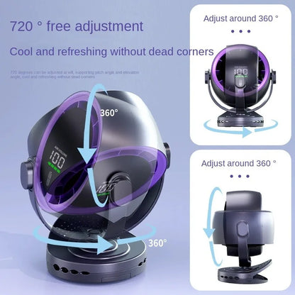 Mini Digital Display Fan Desktop Remote Control 720°Rotation Type-C Rechargeable Electric Fans Portable Wall Hanging With Clip