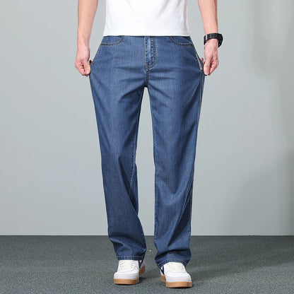 Brand Clothing Summer Lyocell Fabric Stretch Jeans Business Loose Straight Casual Trousers Fashion Versatile Pants Plus Size 40