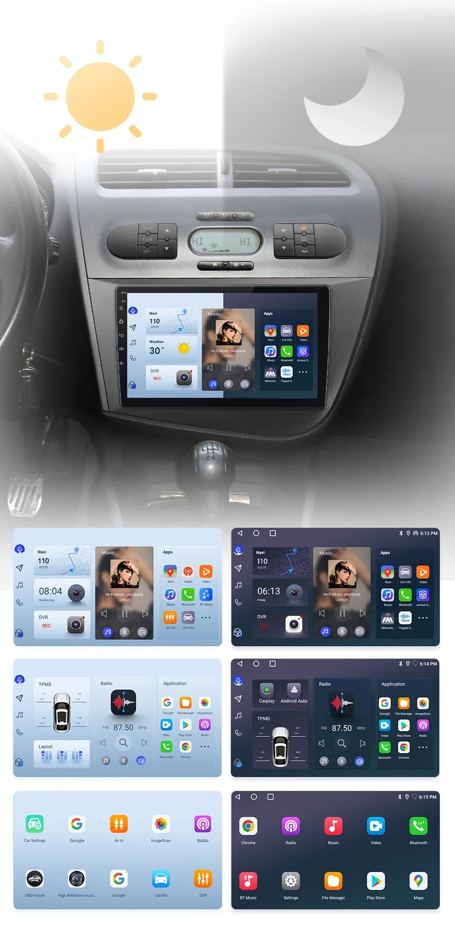Junsun Wireless CarPlay Android Auto Car Radio for Seat Leon MK2 2005 2006 2007 2008 -2012 2 DIN Multimedia Stereo with Built-in Cooling Fan GPS Navigation SWC Bluetooth FM RDS DSP IPS Screen Car Intelligent Systems 4G WiFi 8