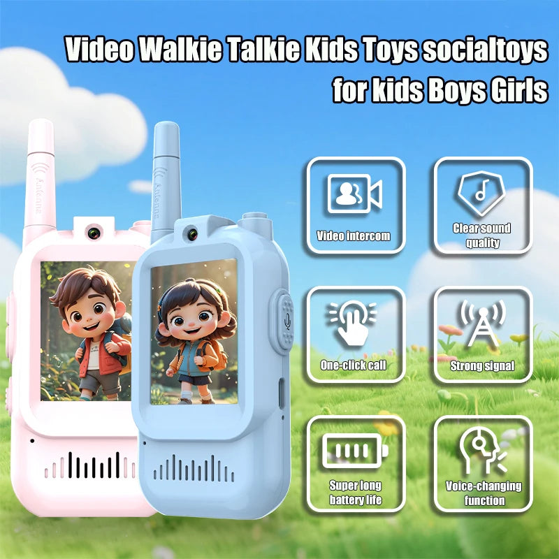 AIRITON JK200 Kids Video Intercom Walkie-talkie Cute Screen Easy Use Rechargeable Large Battery Cute Ham Radio for Gift