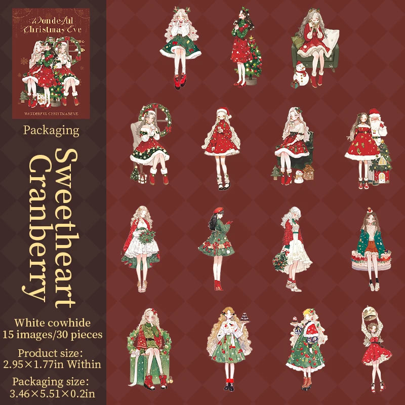 30sheets/pack Christmas Girl Stickers Aesthetic Stick Labels Decorative Diary Album Material Scrapbooking Supplies