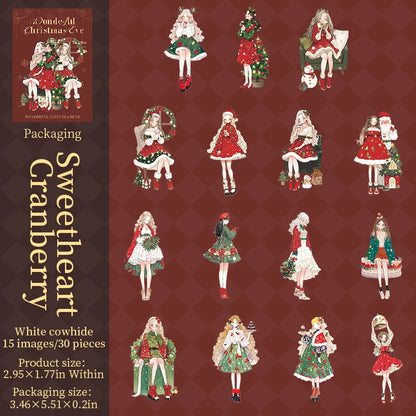 30sheets/pack Christmas Girl Stickers Aesthetic Stick Labels Decorative Diary Album Material Scrapbooking Supplies