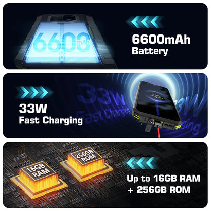 Ulefone Armor 22 Android 14,16GB (8+8GB RAM ),128GB/256GB ROM, 6.58" 120Hz ,6600mAh 33W,NFC,64MP Night Camera, Global Version