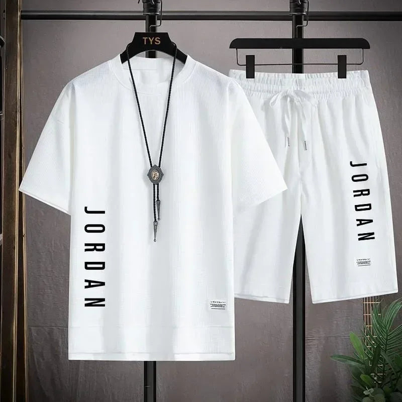 Summer Hot Selling Men's Sports Set JORDAN Printed Casual T-Shirt + Shorts Two-Piece Running Set Breathable and Comfortable