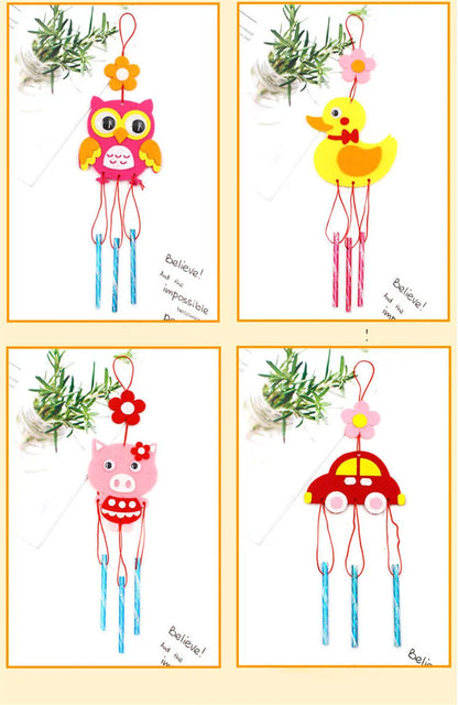 4Pcs/set Children DIY Wind Chimes Handmade Craft Toy Kits Wind Bell Arts Cartoon Hangings Stickers Kids Windbell Toys For Girls