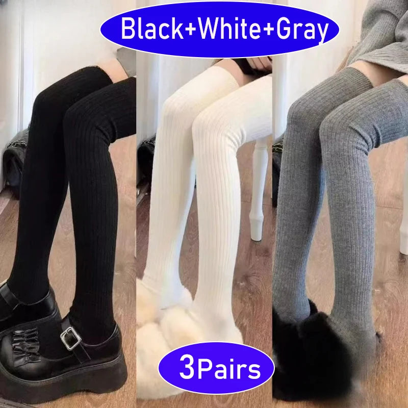 Cashmere Knitted Knee High Socks Women's Solid Soft Long Wool Socks Casual Fluffy Warm Stocking Skinny Thicken Thigh High Socks