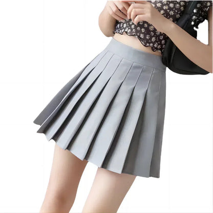 2026 New Vintage Gray Pleated Skirt Women Kawaii High Waist Mini Skirts Korean Fashion School Uniform Harajuku Streetwear Spring